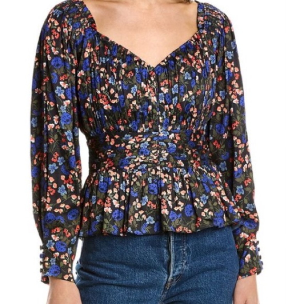 HUNTER BELL Floral Blouse in Black and Blue